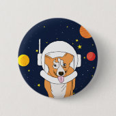 宇宙ヘルメットクリップアートB付きCorgi宇宙飛行士の動物 缶バッジ (正面)