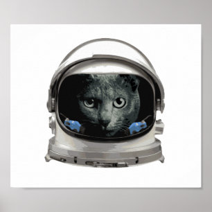 宇宙ヘルメット宇宙飛行士ネコ ポスター
