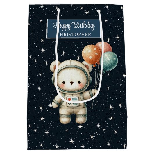 宇宙ベアパーティー抱き枕のためのリトル誕生日ボーイ ミディアムペーパーバッグ (裏面)