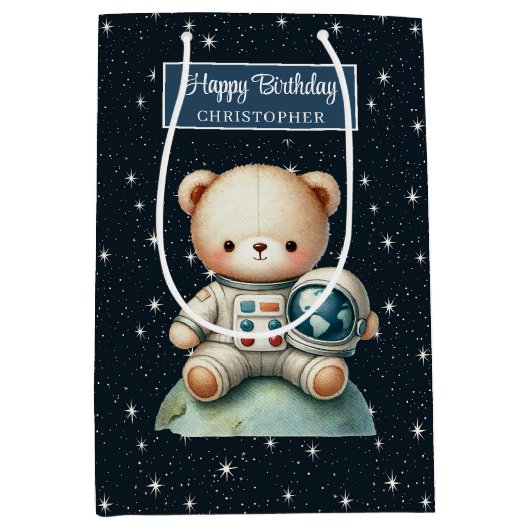宇宙ベア誕生日抱き枕 ミディアムペーパーバッグ (正面)