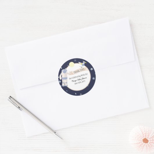 宇宙ベイビーシャワーのお礼 ラウンドシール (封筒)