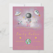 宇宙ベイビーシャワー少女宇宙飛行士ロケットスターパーティー 招待状 (正面)