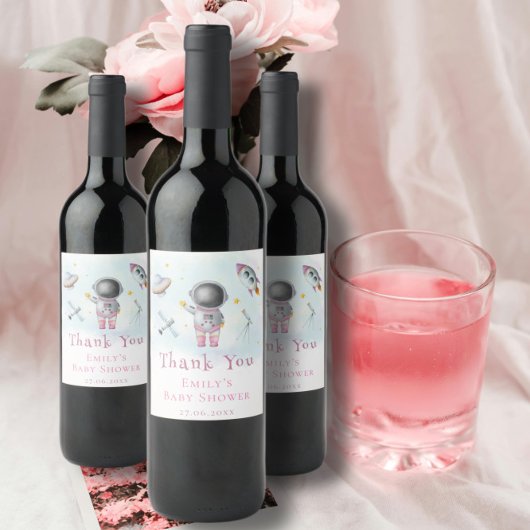 宇宙ベビーガール宇宙飛行士ロケット星赤ちゃんシャワー ワインラベル