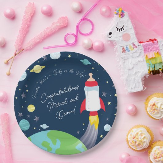 宇宙ベビーシャワーボトルロケット宇宙船 ペーパープレート (パーティー)