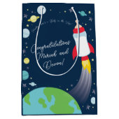 宇宙ベビーシャワーボトルロケット宇宙船 ミディアムペーパーバッグ (正面)