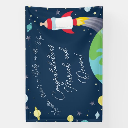 宇宙ベビーシャワーボトルロケット宇宙船 横断幕 (縦)