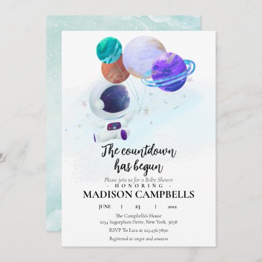 宇宙ベビーシャワー招待状銀河系外空間 招待状 (正面/裏面)