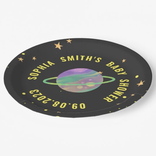 宇宙ベビーシャワー、コズミックかわいこちゃん男女兼用、 ペーパープレート (アングル)