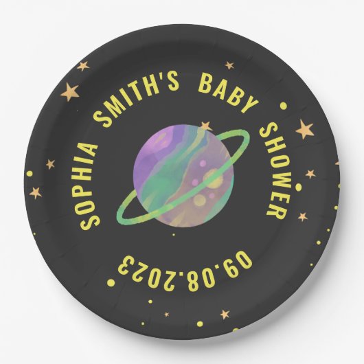 宇宙ベビーシャワー、コズミックかわいこちゃん男女兼用、 ペーパープレート (正面)