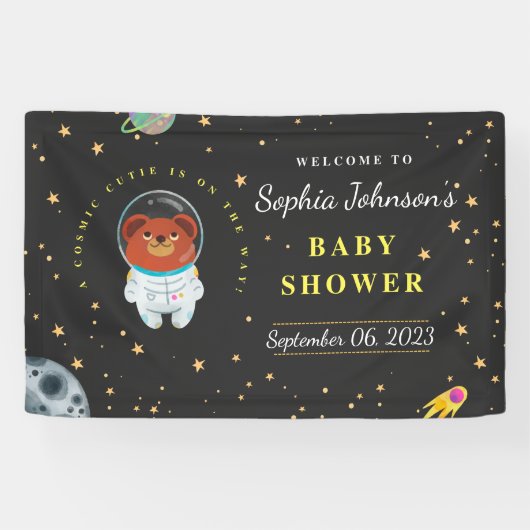 宇宙ベビーシャワー、テディベア、コズミックかわいこちゃん 横断幕 (横)