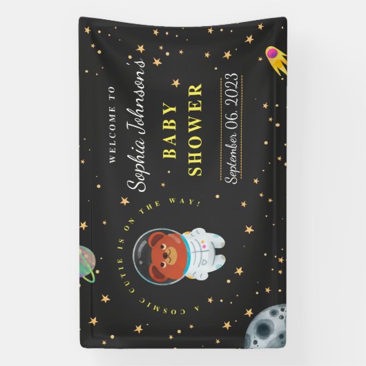 宇宙ベビーシャワー、テディベア、コズミックかわいこちゃん 横断幕 (縦)