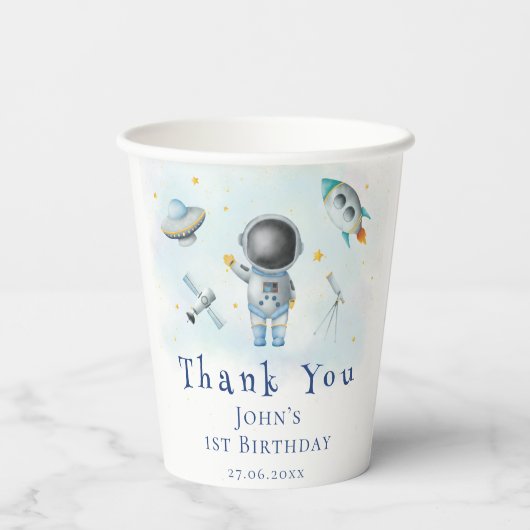 宇宙ベビー宇宙飛行士ボーイのロケット星第1の誕生日 紙コップ (裏面)