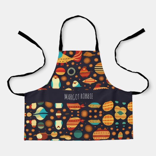 宇宙ペンギンレトロパターン エプロン (正面)
