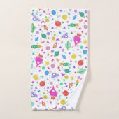 宇宙ホワイトパターンUFOに行こう バスタオルセット (ハンドタオル)