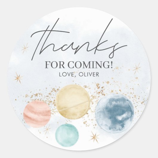 宇宙ボーイズ誕生日シールのラベル ラウンドシール (正面)