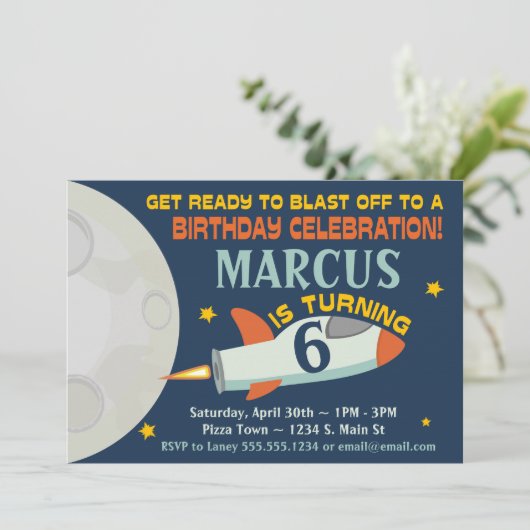 宇宙ボーイズ誕生日招待状宇宙船 招待状 (スタンド正面)