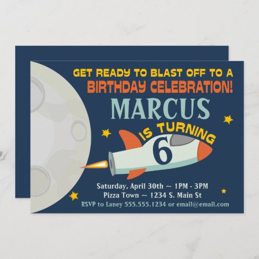 宇宙ボーイズ誕生日招待状宇宙船 招待状 (正面/裏面)
