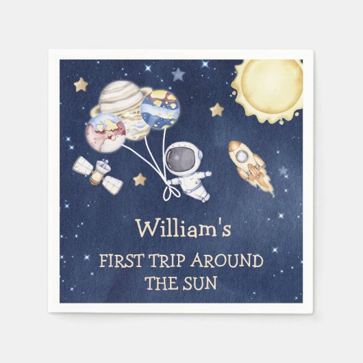 宇宙ボーイセントトリップザのまわりにサン誕生日 スタンダードカクテルナプキン (正面)