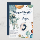 宇宙ボーイフティットブルー誕生日 招待状 (正面/裏面)