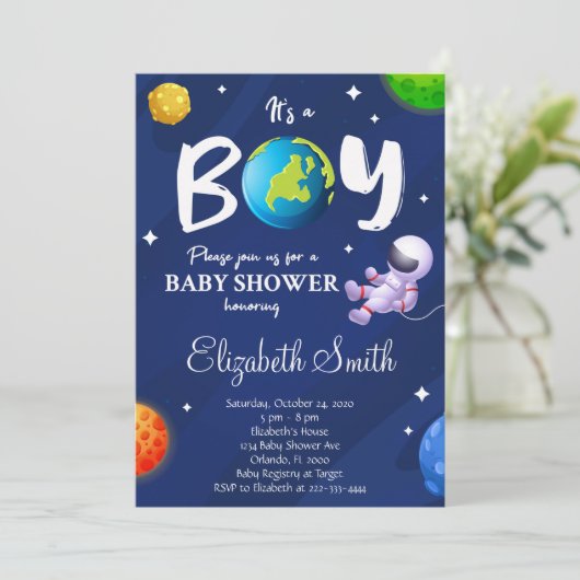 宇宙ボーイベビーシャワー招待状 招待状 (スタンド正面)