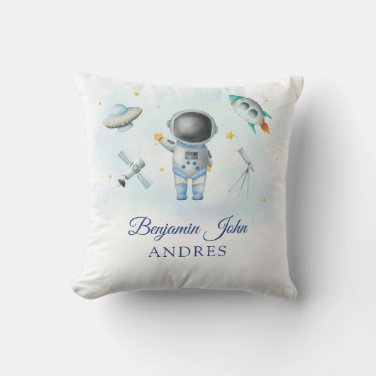 宇宙ボーイ金ゴールド銀河系ムーンスターロケットUFOスロー クッション (正面)