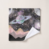 宇宙マウンテンズ金ゴールド星空銀河系惑星 バスタオルセット (ウォッシュタオル)