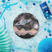 宇宙マウンテンズ金ゴールド星空銀河系惑星 ペーパープレート (パーティー)