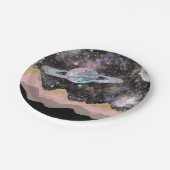 宇宙マウンテンズ金ゴールド星空銀河系惑星 ペーパープレート (アングル)