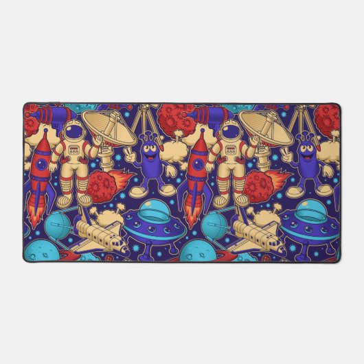 宇宙マンガ宇宙飛行士エイリアンシャトルロケットムーン デスクマット (正面)