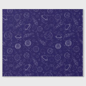 「宇宙ミニマルをテーマにしたパターン – ロケット、惑星、 ラッピングペーパー (フラット)