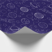 「宇宙ミニマルをテーマにしたパターン – ロケット、惑星、 ラッピングペーパー (角)