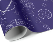 「宇宙ミニマルをテーマにしたパターン – ロケット、惑星、 ラッピングペーパー (ロールコーナー)