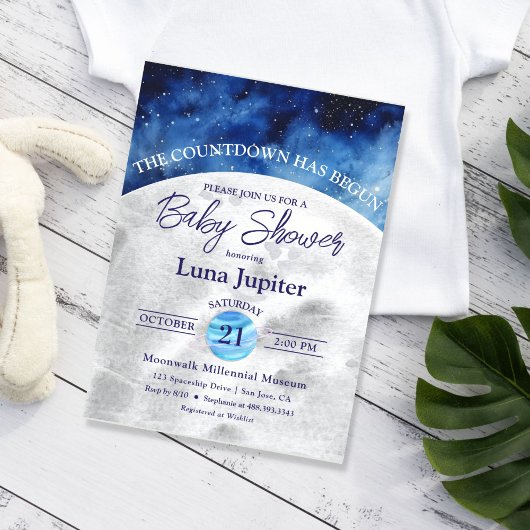 宇宙ムーンアンドスターズカウントダウンベビーシャワー 招待状