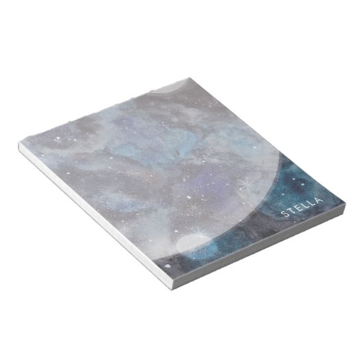 宇宙ムーンスターズ水色パーソナライズされた名 ノートパッド (アングル)