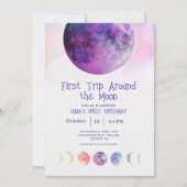 宇宙ムーンファースト子供の誕生日パーティー 招待状 (正面)