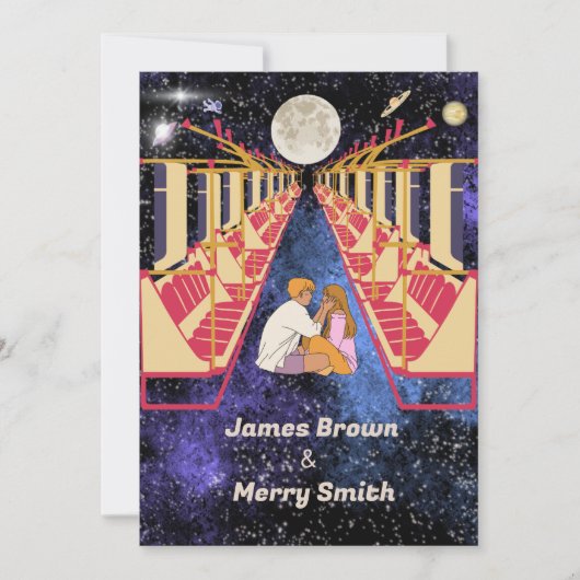 宇宙ムーンユニバースロマンチックなナイトトレイン結婚ズ 招待状 (正面)