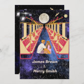 宇宙ムーンユニバースロマンチックなナイトトレイン結婚ズ 招待状 (正面/裏面)