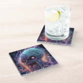 宇宙モンスターホラーアート ガラスコースター (アングル)