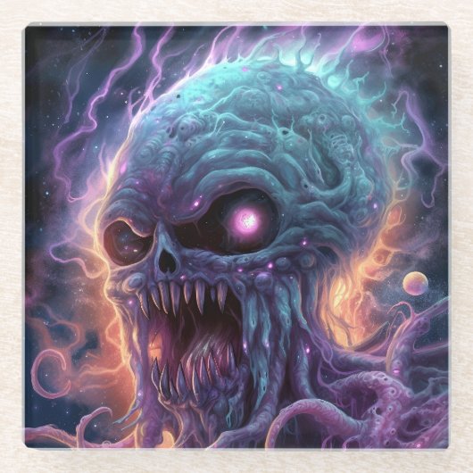 宇宙モンスターホラーアート ガラスコースター (正面)