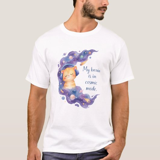 宇宙モードの私の脳 ギャラクシー宇宙猫の面白いデザイン Tシャツ (正面)