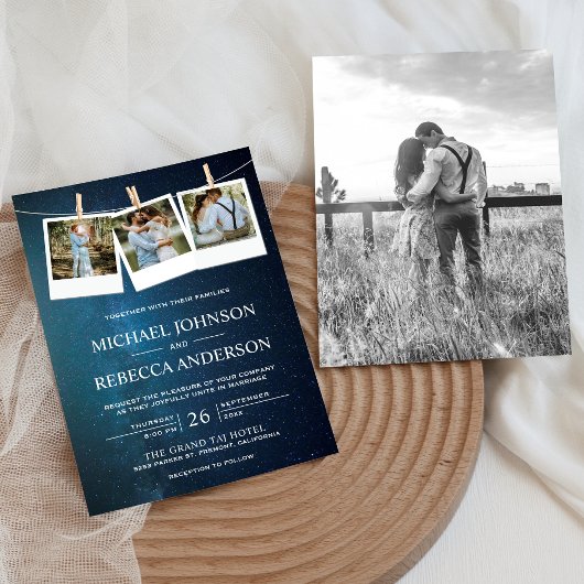 宇宙ユニバースブルー銀河系フォトコラージュ結婚ズ 招待状