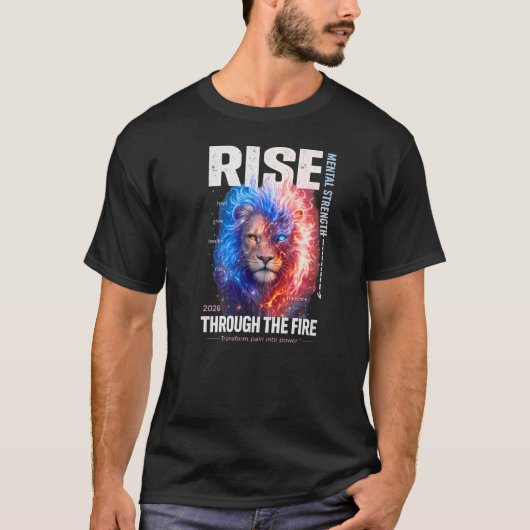 宇宙ライオンの炎のモチベーションアート - 精神力 Tシャツ (正面)