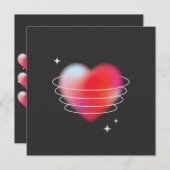 宇宙ラブ,赤いハートハイテクデザインバレンタインデー 招待状 (正面/裏面)