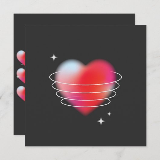 宇宙ラブ,赤いハートハイテクデザインバレンタインデー 招待状 (正面/裏面)
