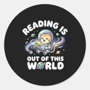 宇宙レベルのおもしろさ!猫が宇宙で本を読む ラウンドシール