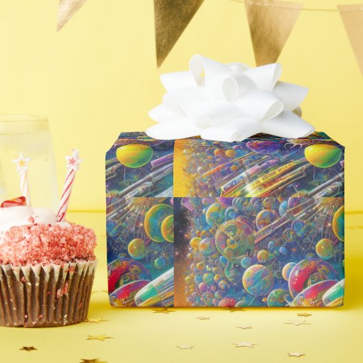 宇宙レース光沢ラッピング紙 ラッピングペーパー (誕生日パーティー)