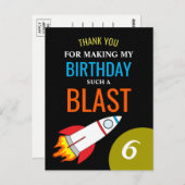 宇宙ロケットからムーンキッドの誕生日ありがとう ポストカード (正面/裏面)