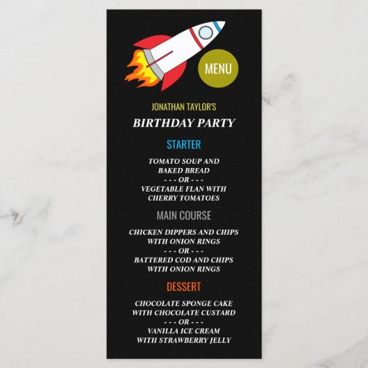 宇宙ロケットからムーンチルドレンの誕生日メニュー メニュー (正面)