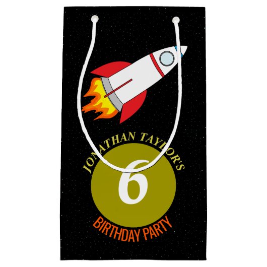 宇宙ロケットからムーンチルドレン誕生日 スモールペーパーバッグ (正面)