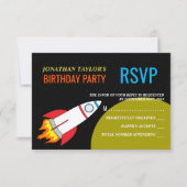 宇宙ロケットから月の子供の誕生日RSVP 招待状 (正面)